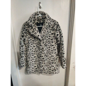 VTG Blanc Noir Y2K 90s Women Medium Faux Fur Leopard Coat Plush Heavy